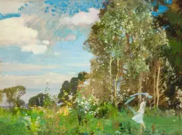 Itchen Valley Landscape with Figure painting by Fred Appleyard